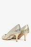 Jimmy Choo Silver Metallic Peep Toe Heels Size 34.5