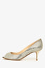 Jimmy Choo Silver Metallic Peep Toe Heels Size 34.5