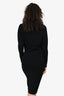 St. John Black Ribbed Long Sleeve Midi Dress Size S