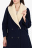JW Anderson Navy Blue Wool Swing Coat With Cream Shearling Collar Size 8