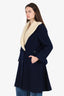 JW Anderson Navy Blue Wool Swing Coat With Cream Shearling Collar Size 8