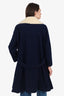 JW Anderson Navy Blue Wool Swing Coat With Cream Shearling Collar Size 8