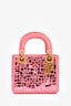 Christian Dior 2018 Pink Leather 'Lady Dior Mosaic of Mirrors' Mini Top Handle with Strap