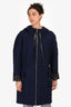 Louis Vuitton 2019 Navy Wool Monogram Detail Hooded Coat Size 40
