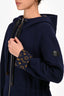 Louis Vuitton 2019 Navy Wool Monogram Detail Hooded Coat Size 40
