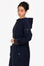Louis Vuitton 2019 Navy Wool Monogram Detail Hooded Coat Size 40