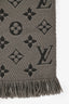 Louis Vuitton Beige/Brown Monogram Wool/Silk Fringe Narrow Scarf