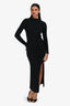 Sandro Black Wool 'Fabre Ruched' Leg Slit Midi Dress Size 34