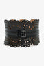 Alaïa Black Leather Wide Waist Buckle Waist Belt Size 75