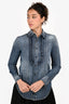 Saint Laurent 2021 Blue Denim Ruffle Detail Button Down Shirt Size S