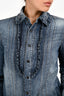Saint Laurent 2021 Blue Denim Ruffle Detail Button Down Shirt Size S