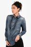 Saint Laurent 2021 Blue Denim Ruffle Detail Button Down Shirt Size S