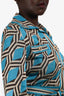 Gucci Blue/Beige Metallic Print Long Sleeve Button Down Maxi Dress Size M