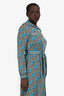 Gucci Blue/Beige Metallic Print Long Sleeve Button Down Maxi Dress Size M