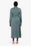 Gucci Blue/Beige Metallic Print Long Sleeve Button Down Maxi Dress Size M
