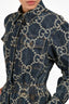Gucci Blue Denim Monogram Button Down Jumpsuit Size 36