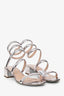 Rene Caovilla Silver Leather Gladiator Block Heels Size 38