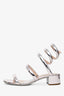 Rene Caovilla Silver Leather Gladiator Block Heels Size 38