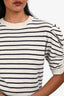 Frame White Navy Stripe Cashmere Short Sleeve Top Size S