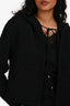 Celine Black Metallic Cotton/Wool Blend Tie Neck Hooded Cardigan Size 40