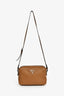 Prada Caramel Leather 'Vitello Daino' Double Zip Crossbody Camera Bag with Strap