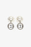Christian Dior Silver Toned Faux Pearl Tribale Crystal Drop Earrings