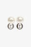 Christian Dior Silver Toned Faux Pearl Tribale Crystal Drop Earrings
