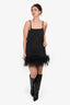 Miu Miu 2022 Black Denim Feather Trimmed Short Sleeve Dress Size 36