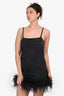 Miu Miu 2022 Black Denim Feather Trimmed Short Sleeve Dress Size 36
