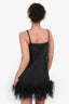 Miu Miu 2022 Black Denim Feather Trimmed Short Sleeve Dress Size 36