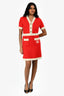 Gucci Red/Cream GG Logo Short Sleeve V Neck Dress Size XS