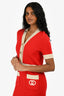 Gucci Red/Cream GG Logo Short Sleeve V Neck Dress Size XS