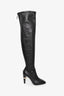 Pre-Loved Chanel™ Black Lambskin Leather Mary Jane Thigh High Heeled Boots with Pearl Size 35