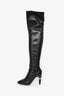 Pre-Loved Chanel™ Black Lambskin Leather Mary Jane Thigh High Heeled Boots with Pearl Size 35