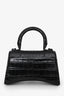 Balenciaga Black Croc Embossed XS Hourglass Top Handle Bag with Strap