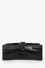 Balenciaga Black Croc Embossed XS Hourglass Top Handle Bag with Strap