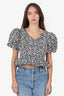 Sister Jane Black/White Floral Print Puff Sleeve Top Size M
