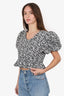 Sister Jane Black/White Floral Print Puff Sleeve Top Size M