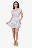 Love Shack Fancy White/Blue Striped Ruffle Mini Dress Size S