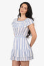 Love Shack Fancy White/Blue Striped Ruffle Mini Dress Size S