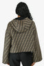 Fendi 2025 Brown Zucca/Black Wool Reversible Hooded Jacket with Leather Pockets Size 44 IT