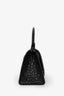 Balenciaga Black Croc Embossed Small Hourglass Top Handle Bag with Strap