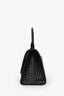 Balenciaga Black Croc Embossed Small Hourglass Top Handle Bag with Strap