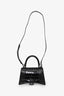 Balenciaga Black Croc Embossed Small Hourglass Top Handle Bag with Strap