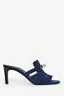 Hermès Blue Suede Kelly Lock Mules Size 38