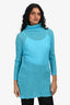Pleats Please Issey Miyake Blue Pleated Turtle Neck Long Sleeve Top Size 5