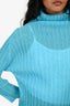 Pleats Please Issey Miyake Blue Pleated Turtle Neck Long Sleeve Top Size 5
