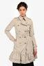 Burberry London Beige Nylon Ruffle Hemmed Trench Coat Size 2 US with Belt