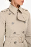 Burberry London Beige Nylon Ruffle Hemmed Trench Coat Size 2 US with Belt