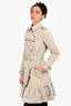 Burberry London Beige Nylon Ruffle Hemmed Trench Coat Size 2 US with Belt